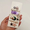 8-piece set of candy-colored hair clips featuring pearls and rhinestones on display - Purple Charm (7 Piece Set)