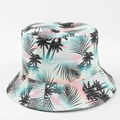 Détail de l'imprimé de feuilles de palmier tropicales et coutures sur bob réversible - M(56-58cm) / Plantes Tropicales Noires (52#)