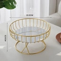Goldener Metalldraht-Obstkorb mit Marmorboden, 22,5 cm Durchmesser, luxuriöses Design - Klein/Weißes Marmormuster/PVC-Basis