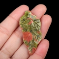 Unakite leaf shaped natural crystal pendant with carved veins for jewelry making - Unakite