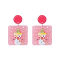 Cute pink square acrylic snowman earrings with glitter red top for Christmas holiday style - Pink Snowman