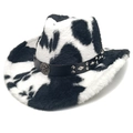 Chapeau de cowboy en peluche à motif vache avec rivets argentés et boucle décorative - M (56-58cm) / Haut en Forme de Cœur Noir