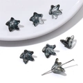 Translucent dark gray lily flower glass beads with gold foil for DIY jewelry making - 20 Pcs/Pack / Black