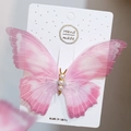 Elegant gradient pink mesh butterfly hair clip with pearl beads on white display card - Pink Butterfly Card Pack