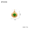 Detailed specs of sunburst pendant with green stone, 1.88cm height, gold finish - BP1031B5 (Gold with Green Stone)