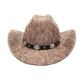 Chapeau de cowboy vintage marron effet cuir craquelé avec rivets métalliques argentés - M(56-58cm) / Kaki