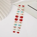 Short square press-on nails set with red and blue heart patterns for Valentine's Day - Q002 Red Blue Beige Heart