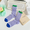 Chaussettes mi-mollet en coton violettes avec blocs de couleurs vert et bleu à côtes - Taille unique / Tube Moyen/Polyester Coton / Violet/Couleur Mixte