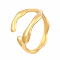 Irregular liquid metal gold ring with minimalist organic lava design and open band - 18K Gold Plated Liquid Triple Line Style (N-1104)