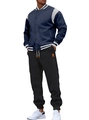 Men's navy and grey baseball jacket with black sweatpants for a sporty look - S / Navy Blue & Black