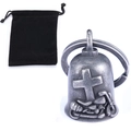Retro silver motorcycle bell pendant with cross relief and black velvet pouch - Vintage Silver Set 3 (Includes Pouch)