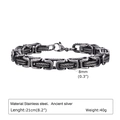 Handmade vintage silver stainless steel Byzantine chain bracelet for men, 8mm wide - Antique Silver / 19cm