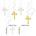 Decoraciones colgantes de cruz y paloma con purpurina dorada y plateada para bautizo - Sagrada Comunión Pack de 6 Espirales