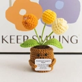 Handmade crochet plant doll in brown pot with yellow flowers and support card - Chubby Tulip - Yellow Series