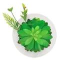 Artificial succulent wall decor with green leaves and red tips in a white textured pot - Style 11F