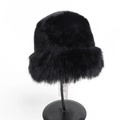 Close-up of thick black faux fur bucket hat showing plush texture and glossy finish - M (56-59cm) / Black