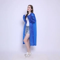 Blue semi-transparent EVA hooded raincoat for adults with button closure and long sleeves - Open Top / Royal Blue