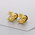 Pendientes de ancla dorados con detalles de cuerda en acero inoxidable pulido - Un Par / Dorado
