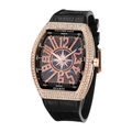 Orologio al quarzo da uomo a forma di botte con lunetta in diamanti oro rosa e pelle nera - Cassa Oro Rosa Cinturino Nero