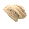 Detail of beige knit beanie with Luck letter patch showing coarse texture and design - M (56-58cm) / Beige