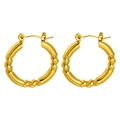 Polished 18K gold stainless steel hoop earrings with bamboo texture design for women - Glossy Bamboo Texture Hoop