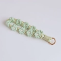 Handmade mint green braided daisy flower phone wrist strap with rose gold metal ring - Mint Green