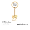Detail view of a gold stainless steel embrace pendant keychain with size specifications - Hugging Face Figure / Gold