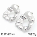 Irregular silver textured hoop earrings with wrinkled surface and 27x22mm dimensions - Silver