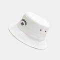 Detail of white cotton bucket hat featuring California 1987 embroidery and metal eyelets - White