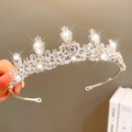Elegant silver princess crown hairband with heart-shaped crystals for girls' birthday gift - Silver Princess Rhinestone