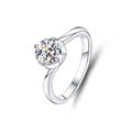 Detail view of S925 silver ring featuring a classic four-prong moissanite setting - Adjustable Open / Classic Round Solitaire Style (FDJZ-018)