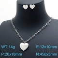 Silbernes Edelstahl-Schmuckset mit Herz-Halskette und passenden Herz-Ohrsteckern - Halsketten- und Ohrring-Set / Silber (KS139724-KLX)
