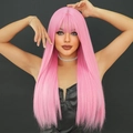 Parrucca lunga e liscia in capelli sintetici rosa con frangia per donne eleganti - 68CM / Rosa Sakura