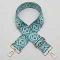 5cm wide geometric weave shoulder strap in light blue and beige with gold hardware - No. 711 Gold Hook