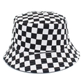 Fashionable reversible checkerboard bucket hat for sun protection with a modern aesthetic - Medium Grid