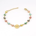 Golden titanium steel bracelet with colorful evil eyes and letter M pendant - Letter M