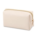 Octagonal beige PU leather cosmetic bag with a gold zipper for travel organization - Medium / Beige