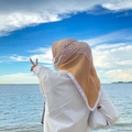 Brown and beige striped satin square headscarf for women worn at the beach - Khaki Stripe