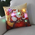 Detail of Christmas pillowcase with LED lights showing Santa and Merry Christmas text - Kind Santa & European Village-21M-13