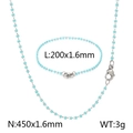 Sky blue beaded stainless steel necklace and bracelet set with silver clasps - Emerald Green