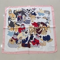 Pink silk square scarf with colorful cartoon cat illustrations and satin finish - Pink Cartoon Cat Style / 65cmx65cm