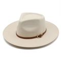 Detailed texture of beige wool fedora featuring a brown leather band and gold metal buckle - M (56-58cm) / Off White