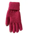 Thick magenta knitted gloves for women with touch screen fingertips and ribbed cuffs - One Size / Dark Rose Red