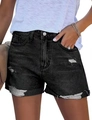 Short en jean noir pour femme avec détails déchirés et ourlets roulés tendance - Noir