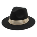 Klassischer schwarzer Fedora-Hut aus Wollfilz mit gewebtem Band und goldenem M-Logo - Schwarz / M (56-58cm)