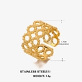 Anillo ajustable dorado de acero inoxidable de doble capa con diseño calado de perlas - Anillo de Malla Dorado