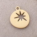 Polished gold stainless steel circular pendant with a cutout starburst design - Star Round Tag / Gold