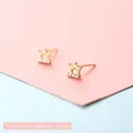 Minimalist gold crown stud earrings with three white diamonds, total length 0.6cm - Small Crown