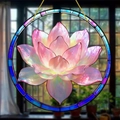 Bohemian lotus suncatcher with pink petals and colorful acrylic frame decoration - Pink Lotus Pattern (32) / 15x15x0.2cm