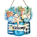 Plaque de bienvenue en bois style océan avec coquillages et étoiles de mer pour la maison - 29*27*0.5cm / Style de Bienvenue Thème Océan (Y24Y50743_Q)